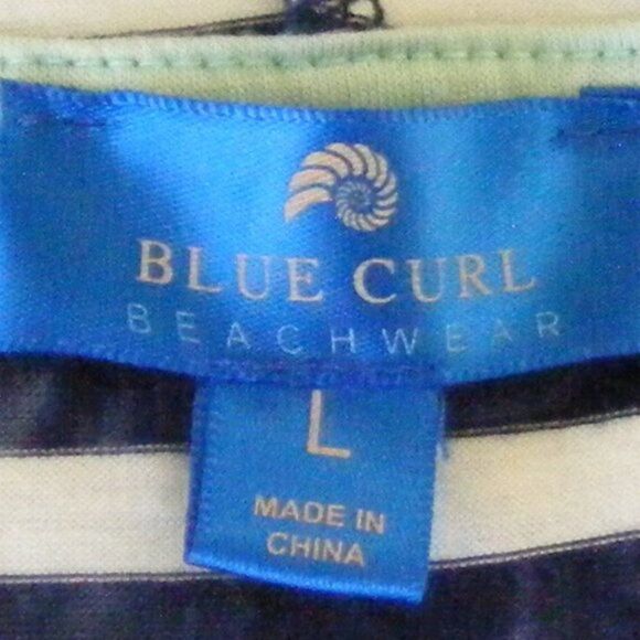 BLUE CURL Beachwear Swim Cover Up, L, Jersey, Blue/White stripes, Pockets - Picture 10 of 11